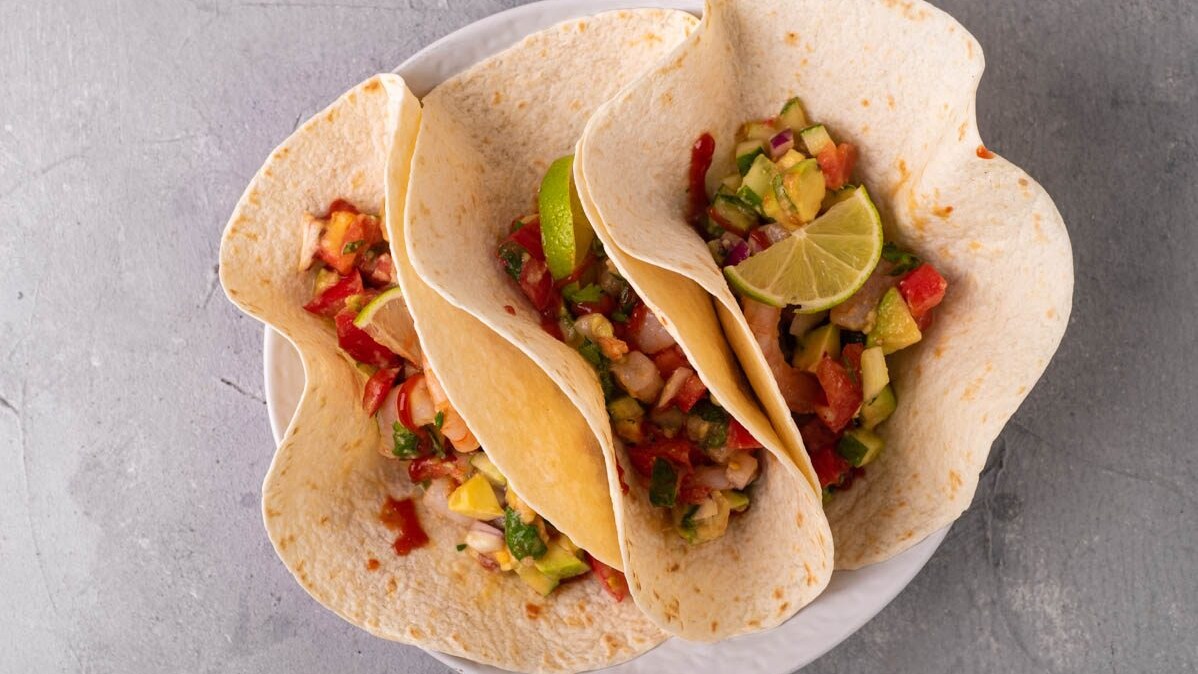 Tortillas con ceviche di gamberi