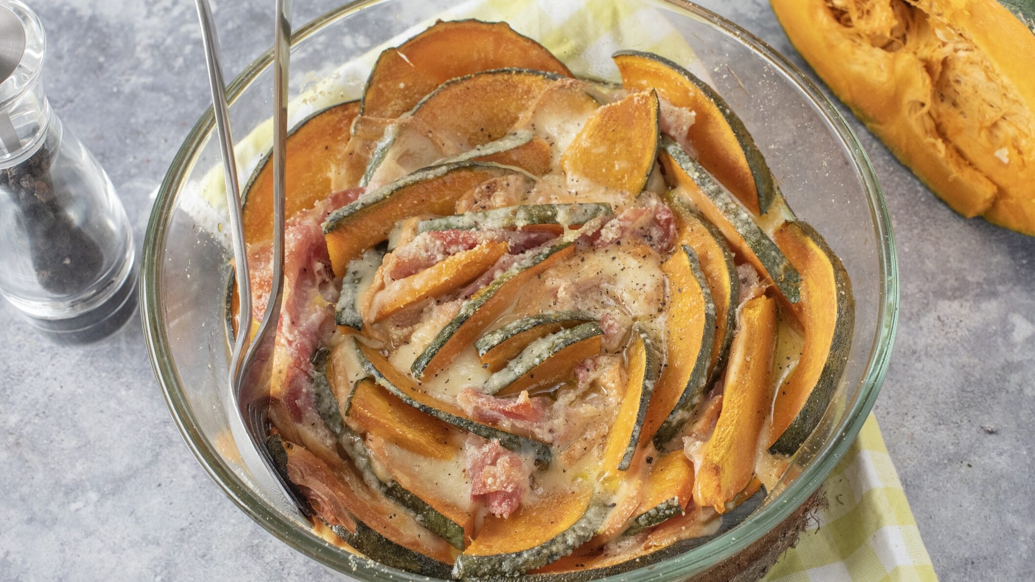 zucca gratinata con pancetta e scamorza