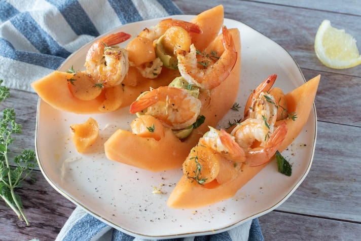 nsalata di melone e gamberi