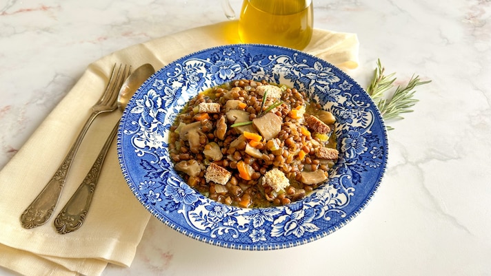 Zuppa di lenticchie e funghi