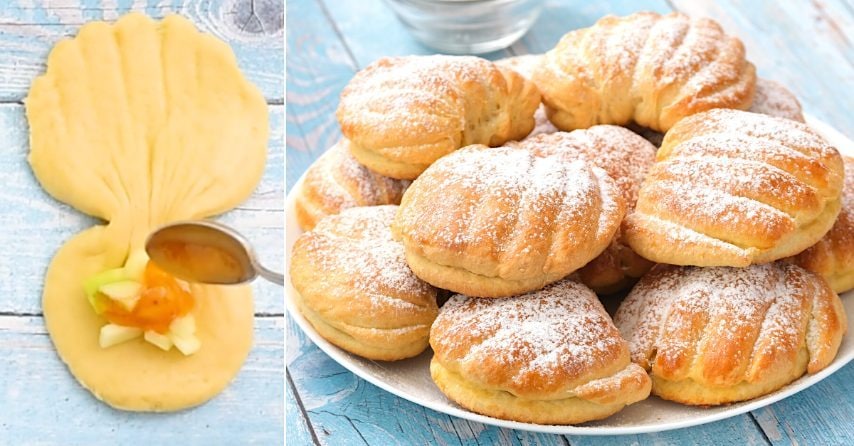 Conchiglie brioche ripiene di mele e marmellata