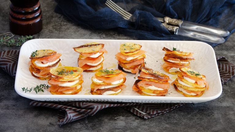 Millefeuille de batata e salmão