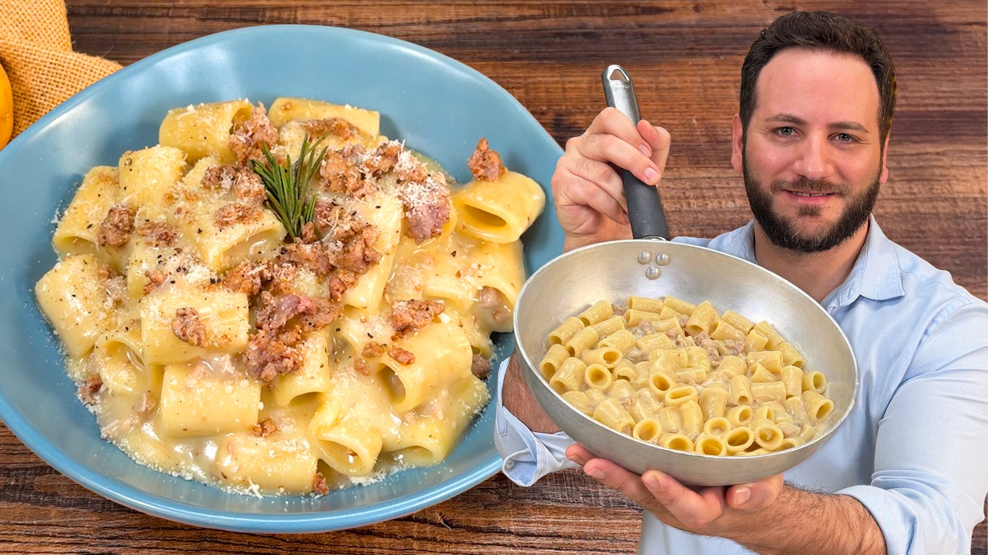 Pasta con crema di patate e salsiccia