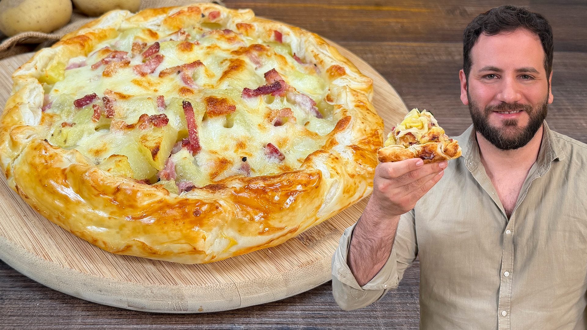 Torta salata patate e speck: la ricetta con provola filante